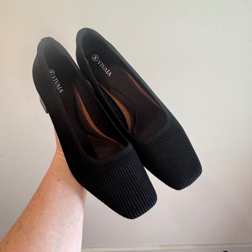 VIVAIA Black Ribbed Knit Square Toe Block Heel Pumps Women's Size 41.5